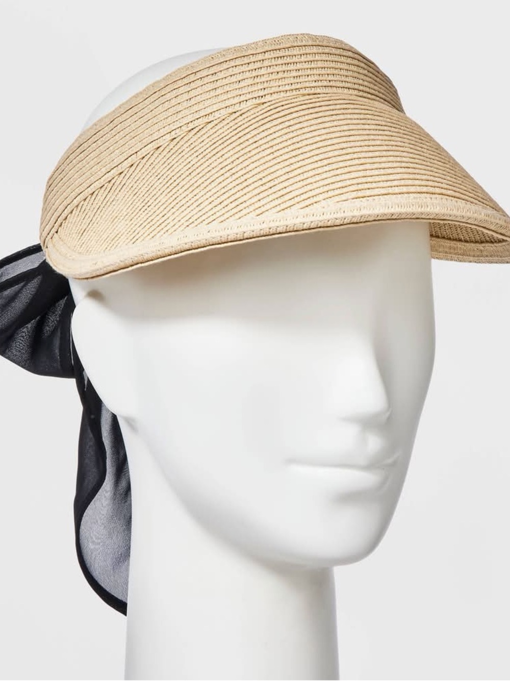 A New Day Beige Straw Visor with Black Tie-Back- LIKE NEW